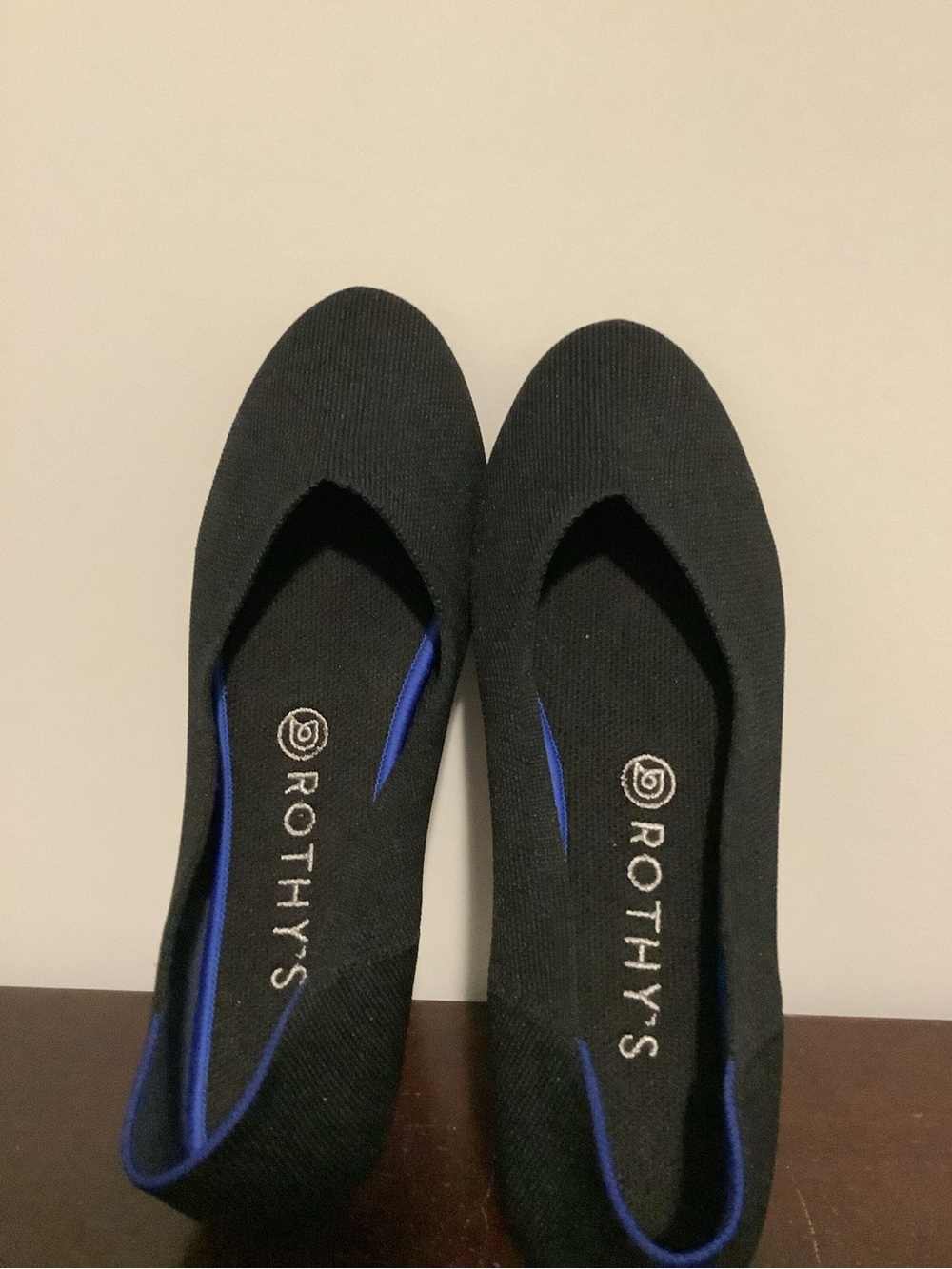 Rothy's Black Knit Ballet Flats with Blue Trim